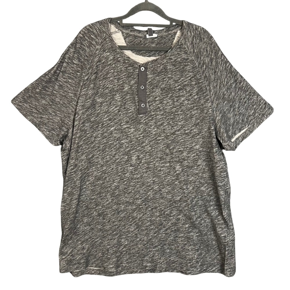 Vince Henley Shirt Mens XXL Gray Excellent Short Sleeve Slub Cotton